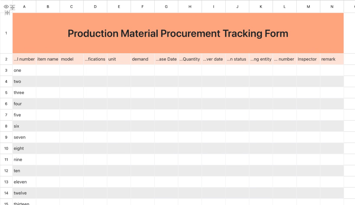 Production Material Procurement Tracking Form